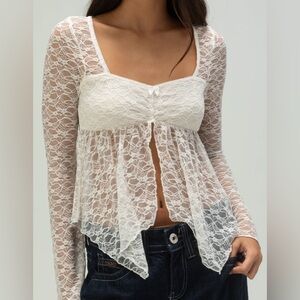 Creaman lace fly away long sleeve sheer Y2K style top